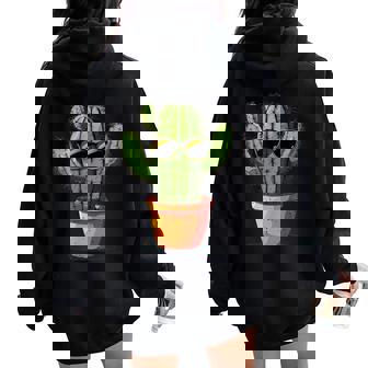 Cool Cactus Face With Sunglasses For Desert Cacti Lovers Women Oversized Hoodie Back Print | Mazezy