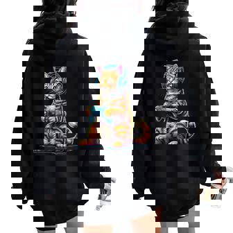 Cool Gamer Cat Con Controlador De Auriculares Para Hombres Es Y Niños Women Oversized Hoodie Back Print - Regaloses