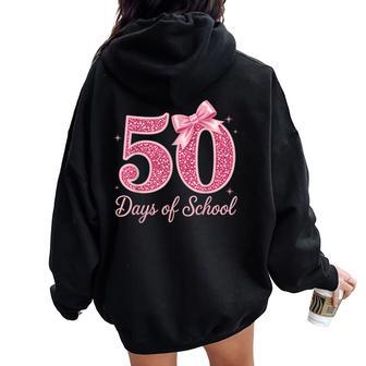 Coquette Bow 50 Days Happy 50Th Day Of School Teacher Women Oversized Hoodie Back Print - Thegiftio UK