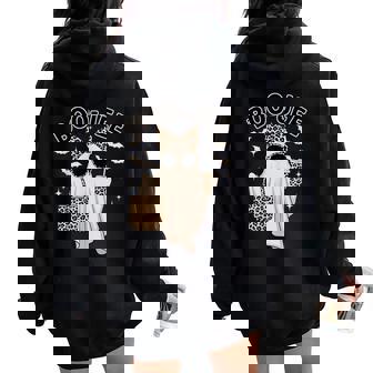 Coquette Leopard Boo-Jee Ghost Halloween Ghost Girls Women Oversized Hoodie Back Print - Thegiftio