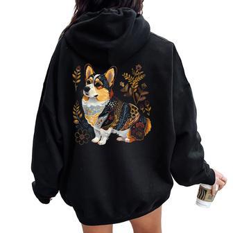 Corgi Dog Vintage Flowers Corgi Mom Women Oversized Hoodie Back Print - Thegiftio UK