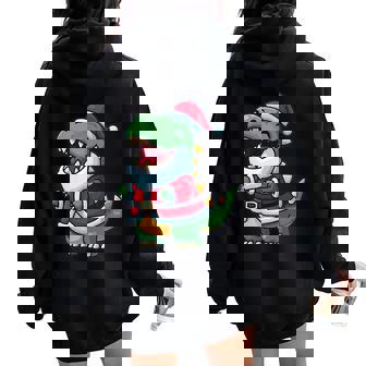 Costume De Dinosaure Rieur En Père Noël Pour Adultes Et Enfants Sweat à capuche oversize pour femme avec imprimé dans le dos - Cadeauxyz