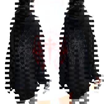 Croix Et Ailes Gothiques Egirl Eboy Y2k Emo Alt Sweat à capuche oversize pour femme avec imprimé dans le dos - Cadeauxyz