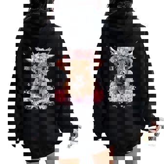 Cute Baby Highland Cow With Flowers Calf Animal Cow Women Women Oversized Hoodie Back Print | Mazezy