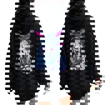 Cute E-Girl Anime Girl Goth Bunny Grunge Gothic Outfit Women Oversized Hoodie Back Print | Mazezy
