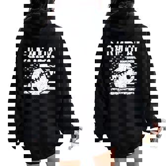 Cute Game Day Football Season USA Flag Mom Women Men & Kids Women Oversized Hoodie Back Print | Mazezy