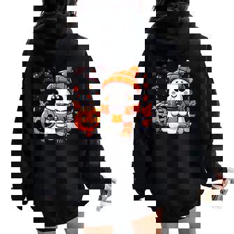 Cute Halloween Ghost Drinking Ice Coffee Halloween Women Women Oversized Hoodie Back Print | Seseable FR