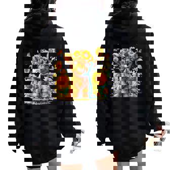 Cute Highland Cow With Sunflower Butterflies Farm Western Women Oversized Hoodie Back Print - Thegiftio