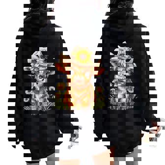 Cute Highland Cow Sunflower Farm Scottish Highland Cattle Women Oversized Hoodie Back Print | Seseable FR