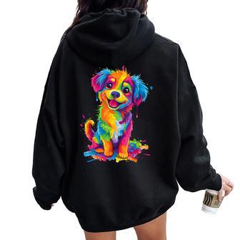 Cute Puppy Colorful Rainbow Vibrant Graphic Women Oversized Hoodie Back Print - Thegiftio UK