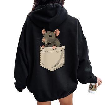 Cute Rat Siting In Pocket Rats Lover For Rat Mama Mouse Women Oversized Hoodie Back Print - Thegiftio
