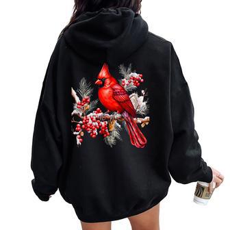 Cute Red Cardinal Flower Bird Animal Lover Girl Women Women Oversized Hoodie Back Print - Thegiftio UK