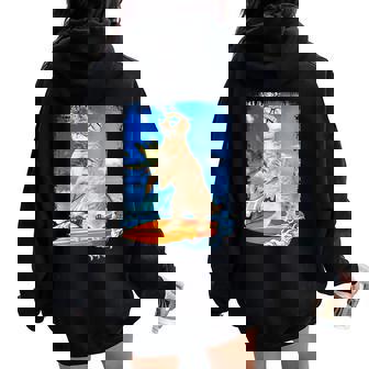 Cute Surfing Hawaiian Cat Lover Surfer Beach Summer Vacation Men Women Girls Kids Women Oversized Hoodie Back Print | Mazezy