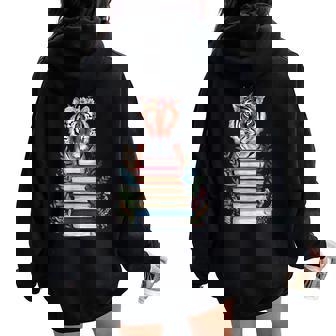 Cute Tiger With Book Floral Bookworm Librarian Book Lover Women Oversized Hoodie Back Print - Thegiftio