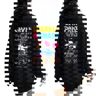 Cute Unicorn Monster Truck Sparkle & Smash Girls Cute Women Oversized Hoodie Back Print | Seseable UK