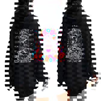 Día De Los Muertos Dia De Los Muertos Catrina Esqueleto Women Oversized Hoodie Back Print - Regaloses