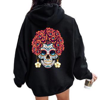 Dia De Los Muertosquelette Floral Coloré Jour Des Morts Sweat à capuche oversize pour femme avec imprimé dans le dos - Cadeauxyz