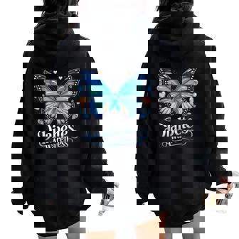 Diabetes Awareness Butterfly Blue Ribbon T1d Women Oversized Hoodie Back Print | Mazezy