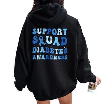 Diabetes Awareness Warrior Support Squad Groovy Blue Ribbon Women Oversized Hoodie Back Print - Thegiftio UK