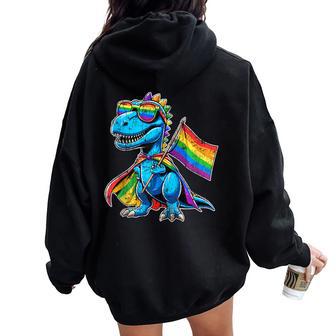 Dinosaur Gay Pride Lgbt Rainbow Flag Lgbtq Women Oversized Hoodie Back Print - Thegiftio UK