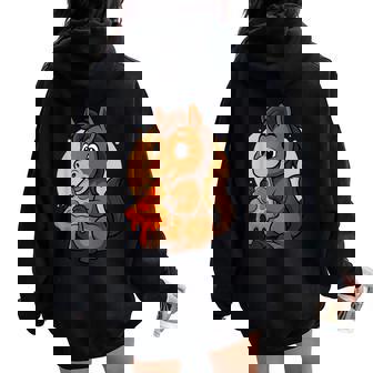 Divertente Cavallo Mangiare Pizza Grafica Ragazzi Ragazze Amante Dei Cavalli Felpa con cappuccio oversize da donna con stampa posteriore - Novitaregali