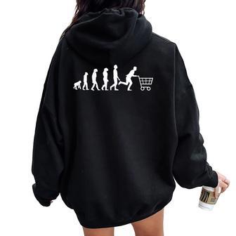 Divertido Carrito De Compras Evolution Of Man Consumerism Cuello Women Oversized Hoodie Back Print - Regaloses