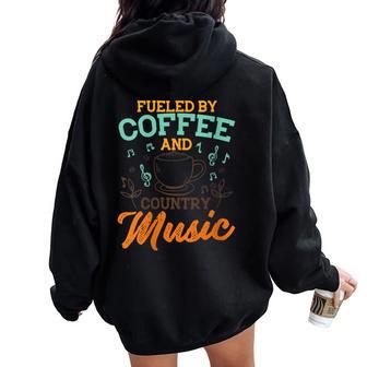 Divertido Country Música Y Café Gráfico Country Music Amante Cuello Women Oversized Hoodie Back Print - Regaloses