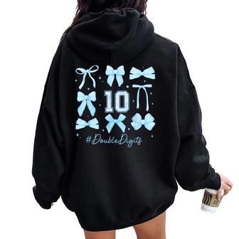 Double Digits Birthday Girl 10Th Birthday Coquette Blue Bow Women Oversized Hoodie Back Print - Thegiftio UK