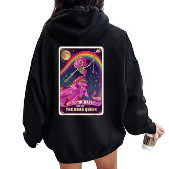 Drag Queen Gay Pride Tarot Card Skeleton Pride Flag Lgbtq Women Oversized Hoodie Back Print - Thegiftio