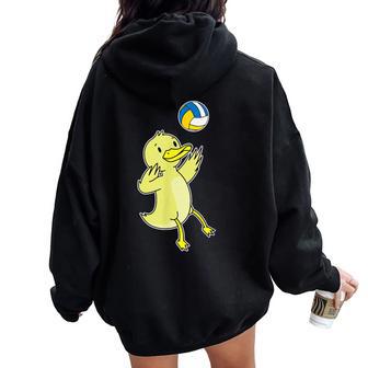Duck Plays Volleyball Women Oversized Hoodie Back Print - Thegiftio UK