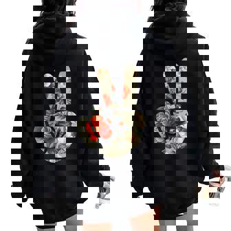Elegant Silhouette Wildflowers Floral Peace Sign Hand Women Oversized Hoodie Back Print | Mazezy
