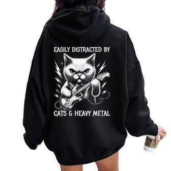 Facilement Distrait Par Les Chats Et Les Métaux Lourds Chat Rock Amusant Sweat à capuche oversize pour femme avec imprimé dans le dos - Cadeauxyz
