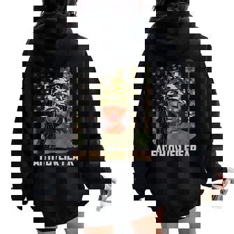 Faith Over Fear Christian Camo African American Afro Women Women Oversized Hoodie Back Print - Thegiftio