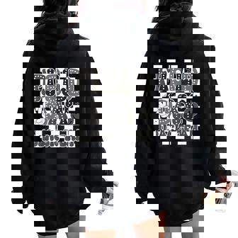 Field Day Black Team Groovy Smile Face Checkered Students Women Oversized Hoodie Back Print | Mazezy