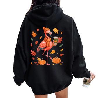 Flamingos Wearing Sweater Coffee Thanksgiving Autumn Lover Women Oversized Hoodie Back Print - Thegiftio UK