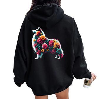 Floral Rough Collie Vintage Flowers Collie Dog Lover Women Oversized Hoodie Back Print - Thegiftio UK