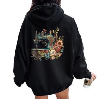 Floral Sewing Machine Flower Seamstress Sewing Machine Women Oversized Hoodie Back Print - Thegiftio UK