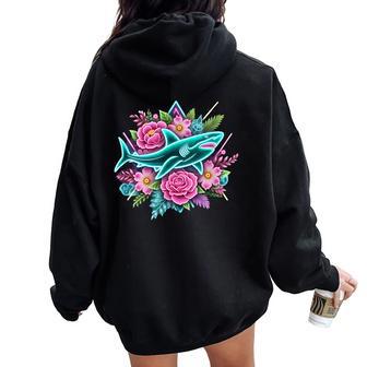 Floral Shark Girls Shark Lover Shark Enthusiast Shark Women Oversized Hoodie Back Print | Mazezy