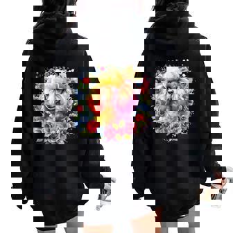 Fluffy Apricot Poodle Puppy Floral Wreath Pastel Dog Lover Women Oversized Hoodie Back Print | Mazezy