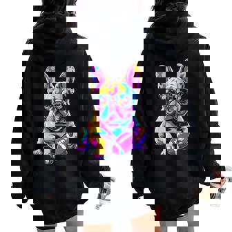 French Bulldog Dog Football Game Day Touchdown Women Women Oversized Hoodie Back Print | Mazezy