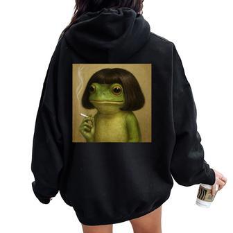 Frog Bob Haircut Smoking Meme For Women Women Oversized Hoodie Back Print - Thegiftio UK