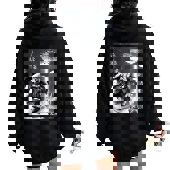 Pug Alien Ufo Taking A Selfie Dog Mom Dad Women Oversized Hoodie Back Print - Thegiftio