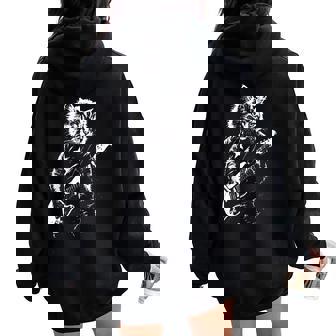 Rock Cat Playing Guitar For Music Cat Lover Women Oversized Hoodie Back Print | Seseable CA