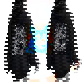 German Shepherd Dog Head Pop Art Portrait Women Oversized Hoodie Back Print | Mazezy