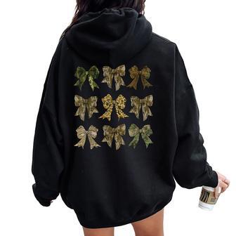 Girls Camo Coquette Bow American Army Flag Camouflage Hunter Women Oversized Hoodie Back Print - Thegiftio UK