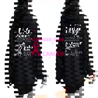 My God Is Stronger Than Breast Cancer Awareness Christian Women Oversized Hoodie Back Print | Seseable CA