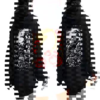 Gothic Raven Rose Floral Crow Women Oversized Hoodie Back Print | Mazezy