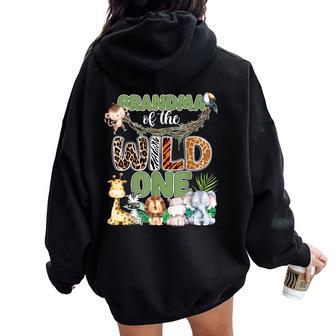 Grandma Of The Wild One 1St Birthday Family Safari Jungle Women Oversized Hoodie Back Print - Thegiftio UK