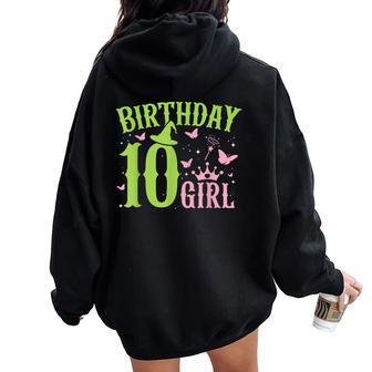 Green Pink Theme 10 Year Old Birthday Girl Witch Party Bday Women Oversized Hoodie Back Print - Thegiftio UK
