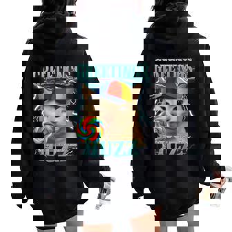 Greetings Huzz Cat Silly Cat Meme Graphic Women Oversized Hoodie Back Print - Thegiftio